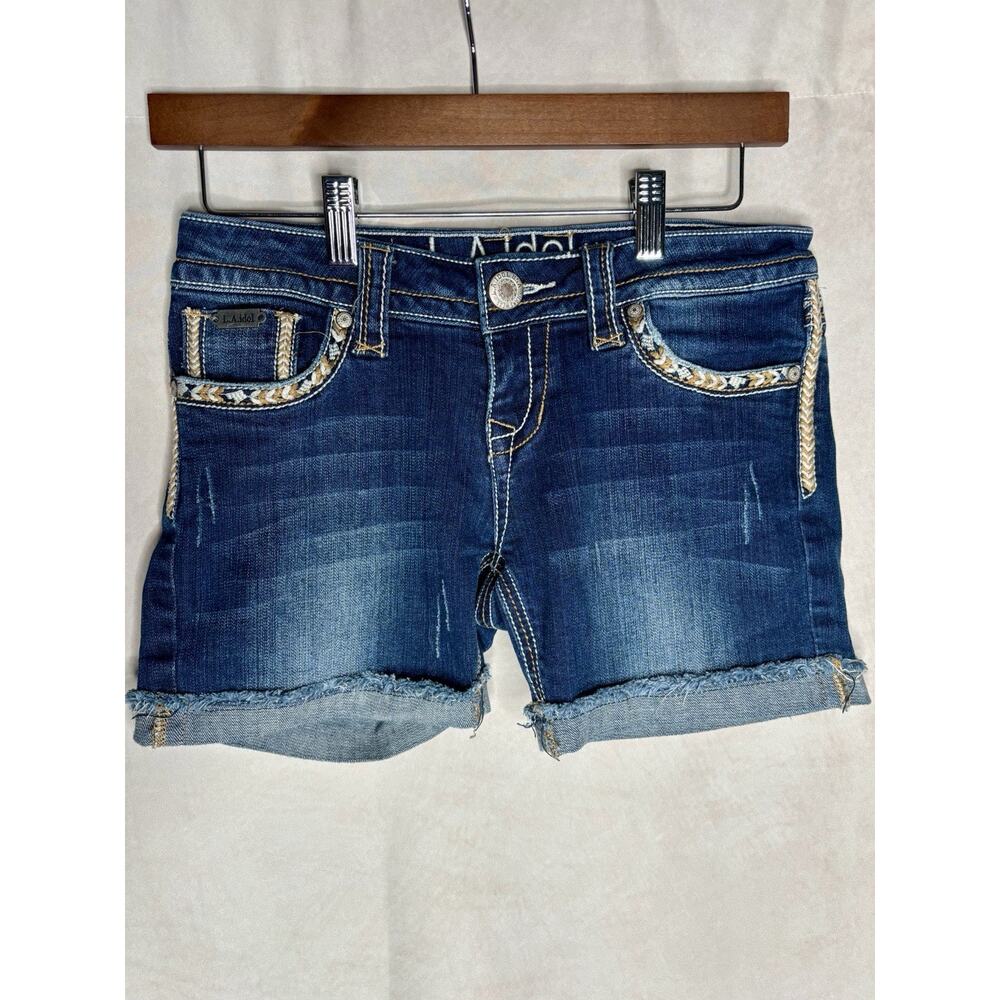 L.A. Idol USA Embellished Denim Shorts Braided Pocket Stretch Western Festival S
